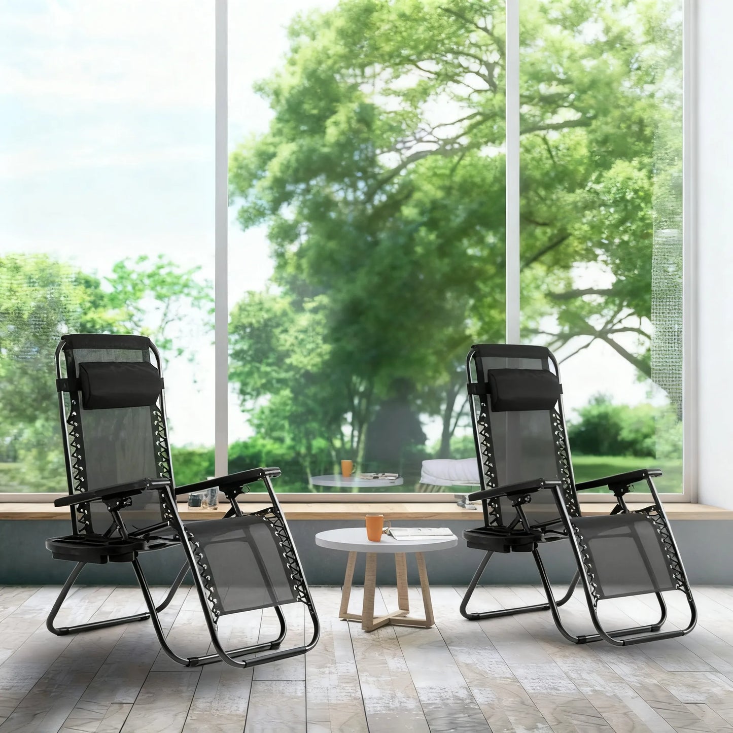 Adjustable Zero Gravity Chairs (Set of 2) - with Pillow, Cup Holder, Folding for Patio, Beach & Yard