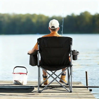 Oversized Heavy-Duty Camping Chair with Lumbar Support, Side Pockets, Cup Holder & Cooler Bag