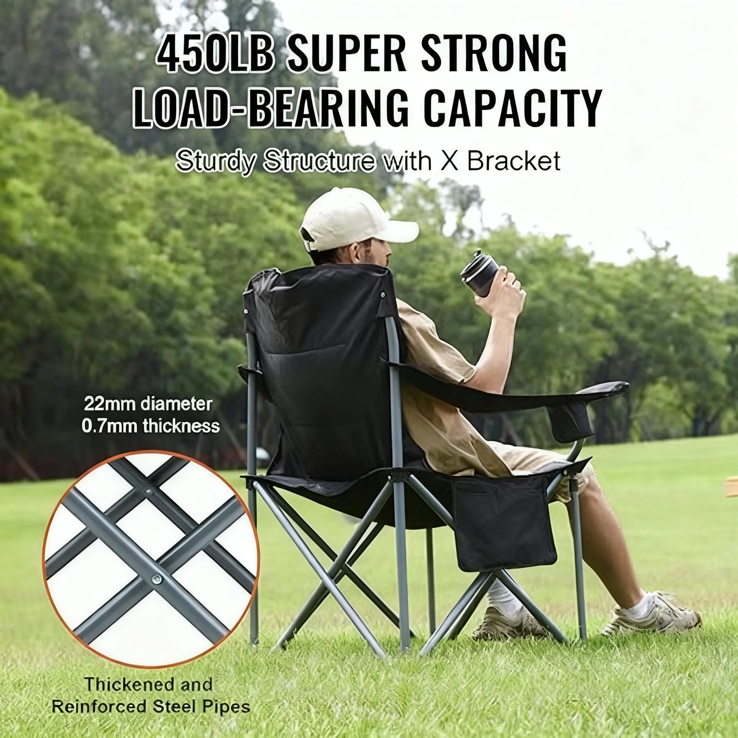 All-in-One Oversized Camping Chair | Padded Quad Lumbar, Side Pockets, Cup Holder & Attached Cooler