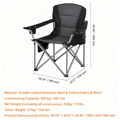All-in-One Oversized Camping Chair | Padded Quad Lumbar, Side Pockets, Cup Holder & Attached Cooler