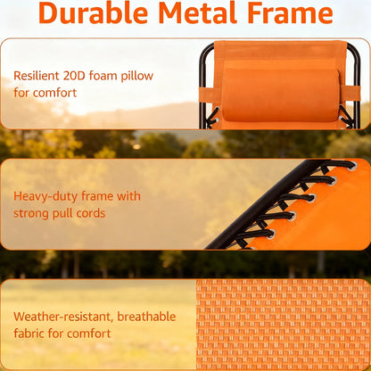 Folding Zero Gravity Chair, Textilene Recliner with Pillow for Outdoor Relaxation, Beige