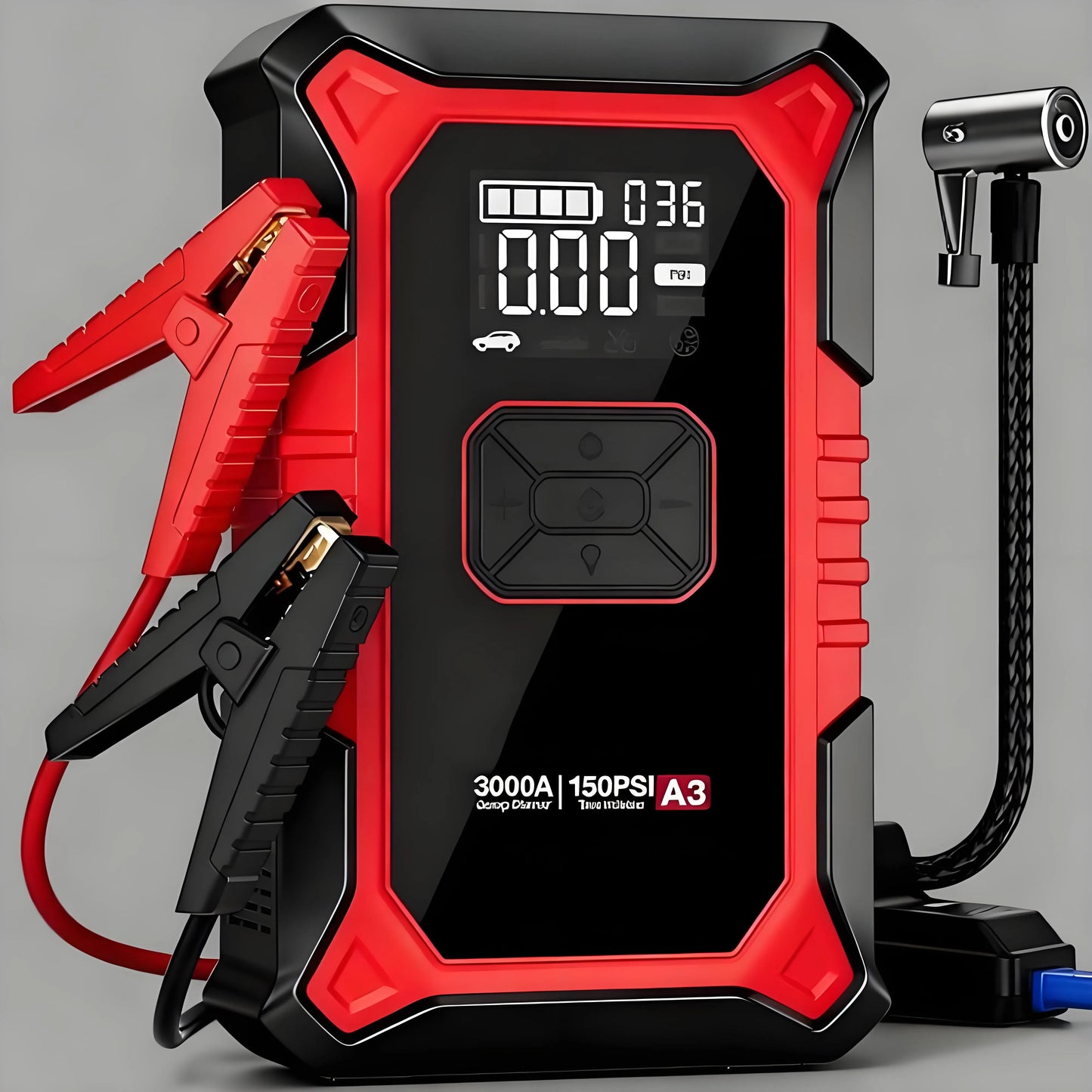 3000A Portable Car Battery Jump Starter (with Air Compressor) - A Multi-Scene Emergency Helper
