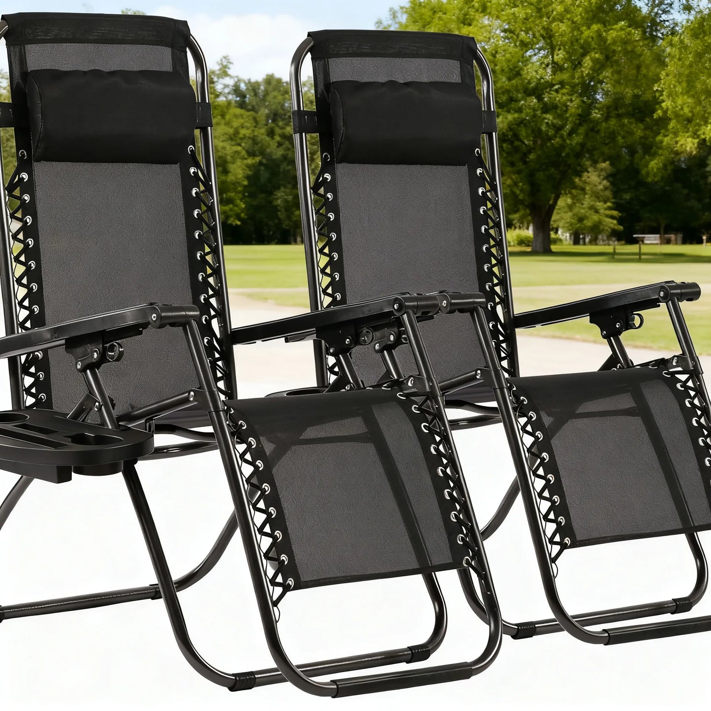 Adjustable Zero Gravity Chairs (Set of 2) - with Pillow, Cup Holder, Folding for Patio, Beach & Yard