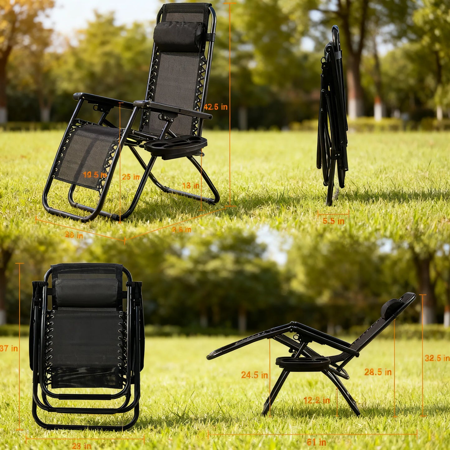 Adjustable Zero Gravity Chairs (Set of 2) - with Pillow, Cup Holder, Folding for Patio, Beach & Yard