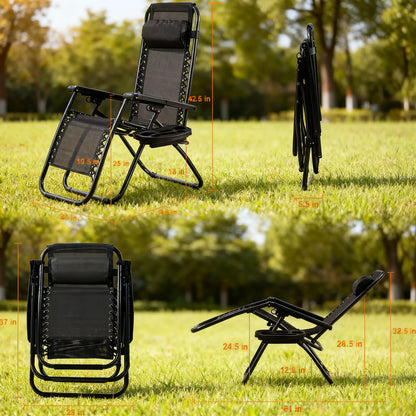 Adjustable Zero Gravity Chairs (Set of 2) - with Pillow, Cup Holder, Folding for Patio, Beach & Yard