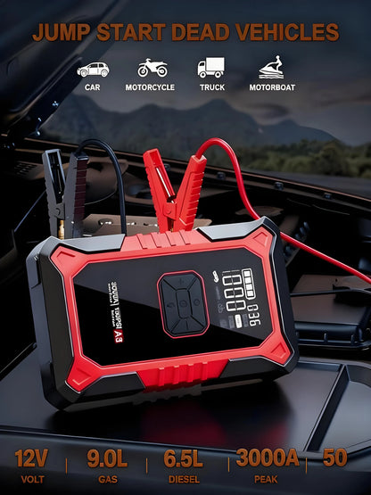 3000A Portable Car Battery Jump Starter (with Air Compressor) - A Multi-Scene Emergency Helper