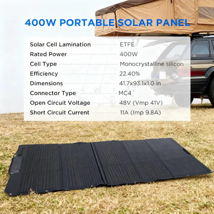 400W Solar Panel, Foldable, Waterproof, Adjustable Stand – Perfect for Outdoors
